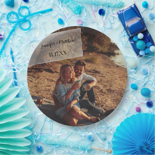 Imitate Vellum Foto Overlay Custom Wedding Pappteller (Party)
