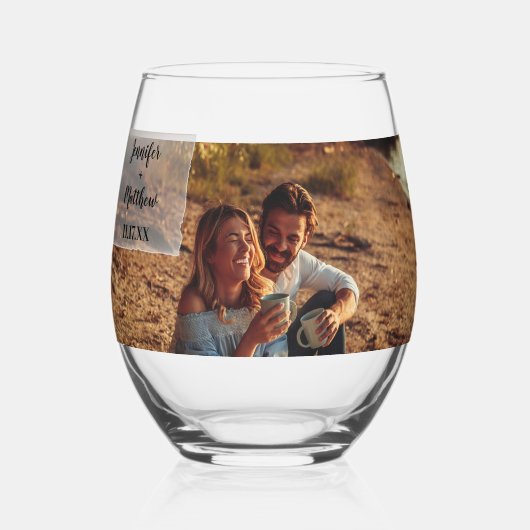 Imitate Vellum Foto Overlay Custom Wedding Weinglas Ohne Stiel (Vorderseite)