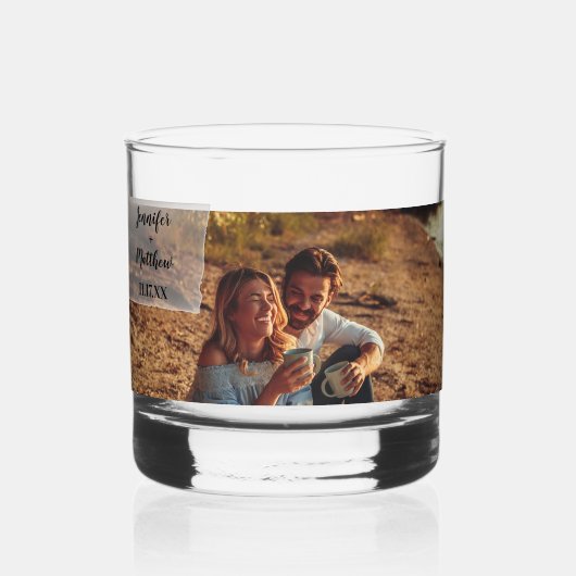 Imitate Vellum Foto Overlay Custom Wedding Whiskyglas (Vorderseite)