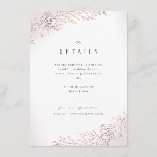 Imitate vergoldete Rose Gold botanische Hochzeitsd Begleitkarte (Vorderseite)