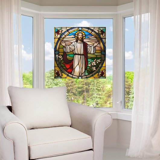 Imitate verklebter Glass Jesus mit ausgestreckten  Fensteraufkleber