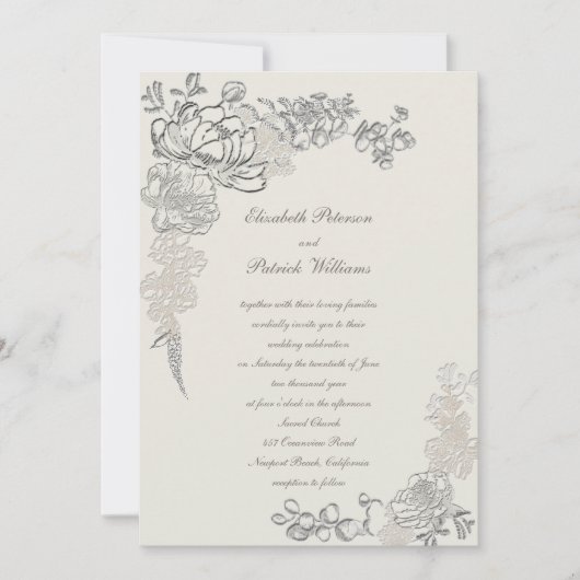 Imitate verkörperte Peonies Frame Kalligrafie Hoch Einladung (Vorderseite)