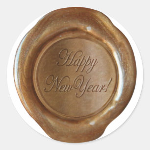 Imitate Wax Siegel - Copper Script - Happy New Yea Runder Aufkleber