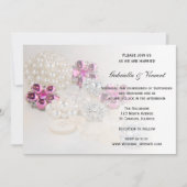 Imitate Weiße Perlen und rosa Diamanttasten Hochze Einladung (Vorderseite)