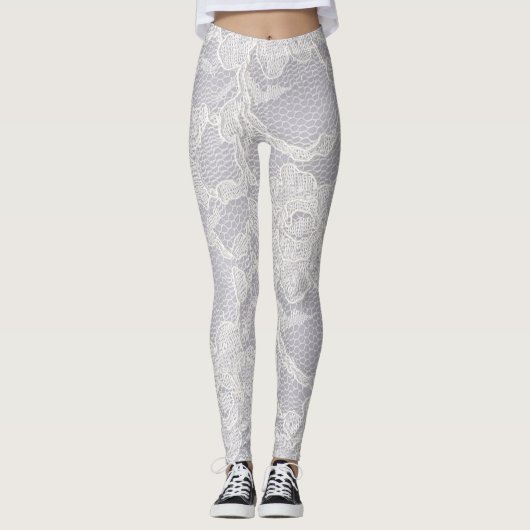 Imitate Weiße Spitzen Leggings (Vorderseite)