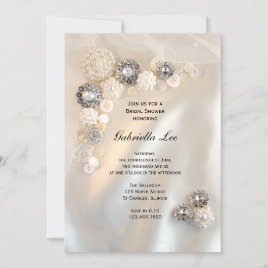 Imitate Weißes Perl Diamanttasten Brautparty Einladung (Vorderseite)