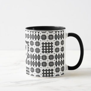 Imitate Welsh Tapestmuster Monogramm Schwarz, Weiß Tasse