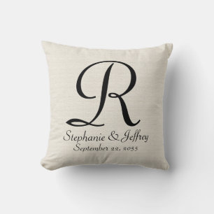 Imitate White Burlap Monogram Names 16" Square Kissen