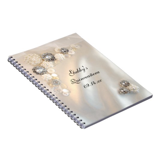 Imitate White Pearl Diamond Tasten Quinceañera Notizblock (Rechte Seite)