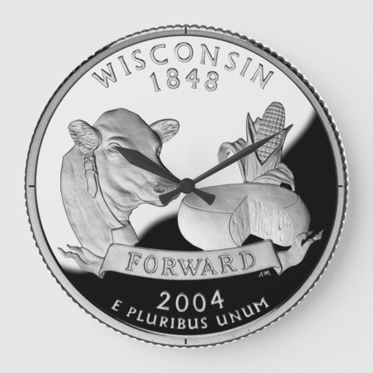 Imitate Wisconsin Staat Quarter Kuh Käse Maisfarm Große Wanduhr (Vorderseite)