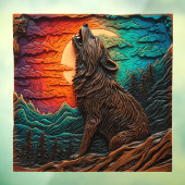 Imitate Wood Carving Wolf Howling Mountain Forest Fensteraufkleber (Blatt 3)