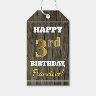 Imitate Wood, Imitate Gold 3. Geburtstag + Individ Geschenkanhänger