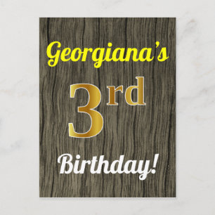 Imitate Wood, Imitate Gold 3. Geburtstag & Individ Postkarte