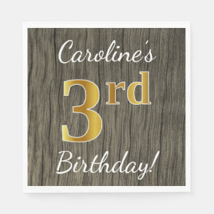 Imitate Wood, Imitate Gold 3. Geburtstag + Individ Serviette