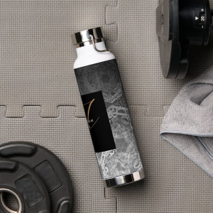 Imitate Ziersilber und Schwarz-Gold Mit Monogramm Trinkflasche