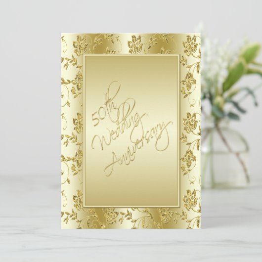 Imitate zum 50. Jubiläum Gold Glitzer II Einladung (Stehend Vorderseite)