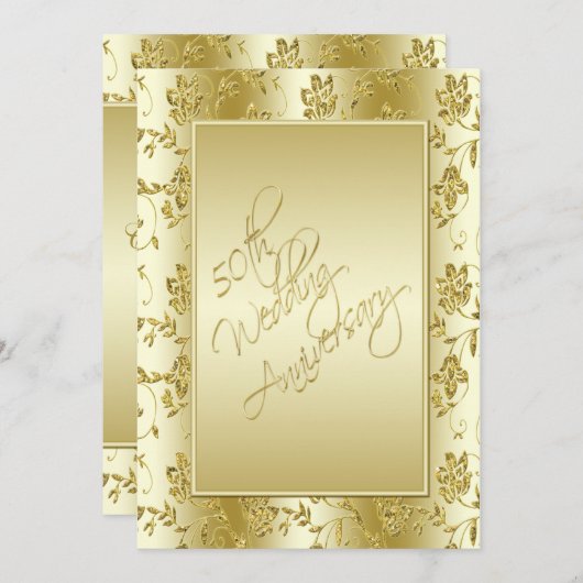 Imitate zum 50. Jubiläum Gold Glitzer II Einladung (Vorne/Hinten)