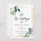 Imitatgoldgeometrische Grün-Hochzeitseinladung Einladung (Vorderseite)