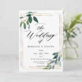 Imitatgoldgeometrische Grün-Hochzeitseinladung Einladung (Stehend Vorderseite)