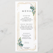 Imitatgoldgeometrische Grünhochzeits-Menükarten Menükarte (Vorderseite)