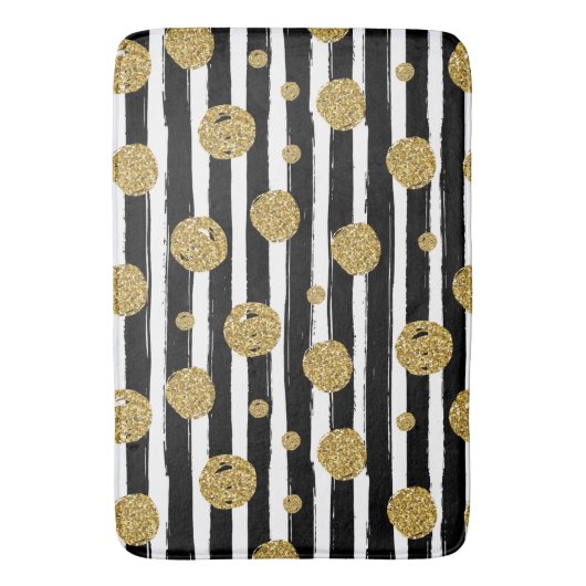 ImitatgoldGlitter punktiert Schwarz-weiße Streifen Badematte (Vorderseite Vertikal)