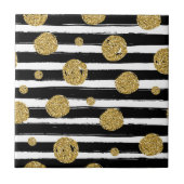 ImitatgoldGlitter punktiert Schwarz-weiße Streifen Fliese (Vorderseite)