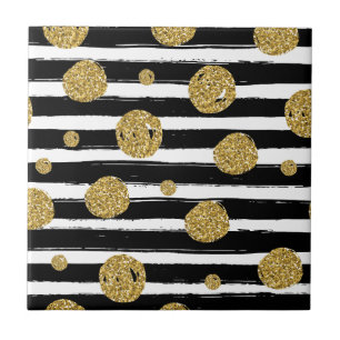ImitatgoldGlitter punktiert Schwarz-weiße Streifen Fliese