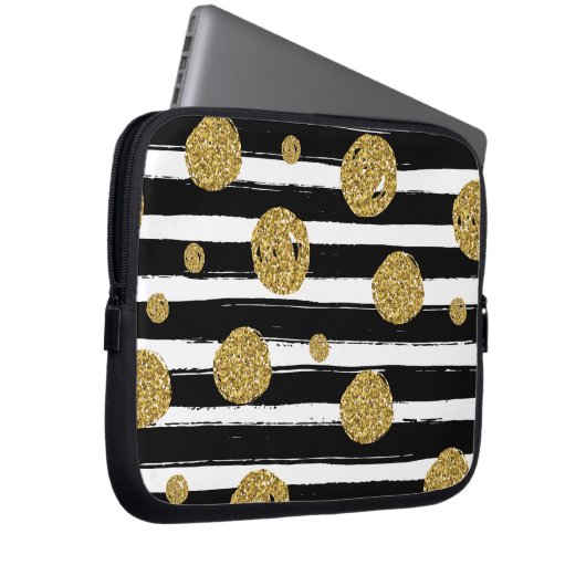 ImitatgoldGlitter punktiert Schwarz-weiße Streifen Laptopschutzhülle (Vorne Rechts)