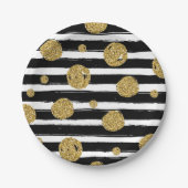 ImitatgoldGlitter punktiert Schwarz-weiße Streifen Pappteller (Vorderseite)