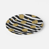ImitatgoldGlitter punktiert Schwarz-weiße Streifen Pappteller (Schrägansicht)