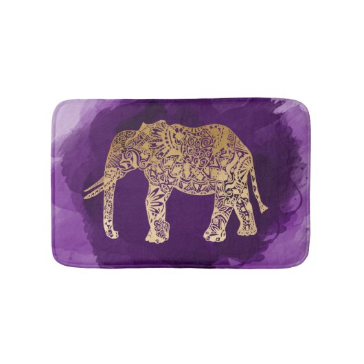 Imitatgoldstammes- Elefant lila Brushstroke Badematte (Vorderseite)
