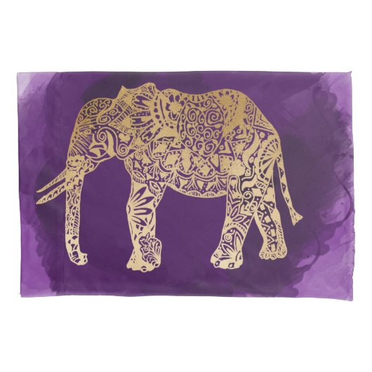 Imitatgoldstammes- Elefant lila Brushstroke Kissenbezug (Vorderseite)