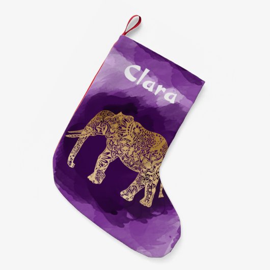 Imitatgoldstammes- Elefant lila Brushstroke Kleiner Weihnachtsstrumpf (Vorderansicht (hängend))