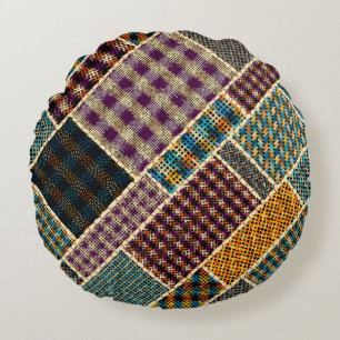 Imitation eines indischen Patchwork-Musters mit Te Rundes Kissen