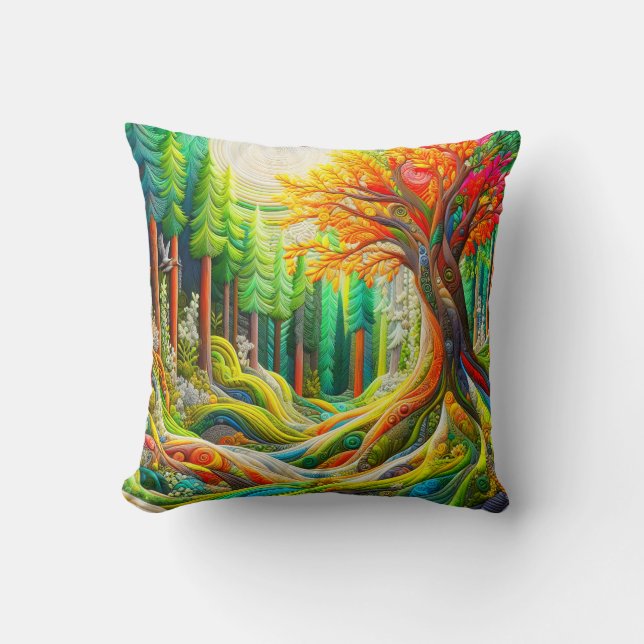 Imitats 3D bestickte Modern Art Forest Landschaft Kissen (Vorderseite)