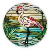 Imitats aus Glas Tropischer Flamingo Keramikknauf (Vorderseite)