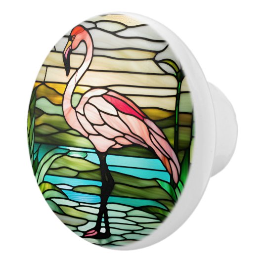 Imitats aus Glas Tropischer Flamingo Keramikknauf (Rechts)