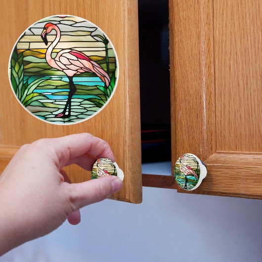 Imitats aus Glas Tropischer Flamingo Keramikknauf