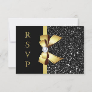 Imitats Black Sequins Gold Bow UAWG RSVP Karte