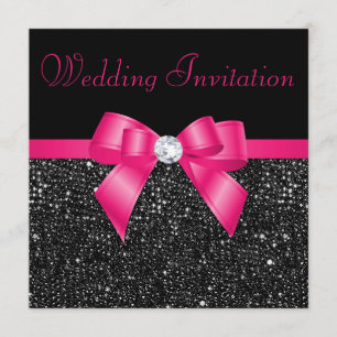 Imitats Black Sequins Hot Pink Bow Wedding Einladung
