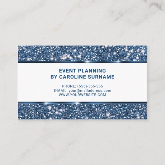 Imitats Blue Glitzer Glam Glitzer Chic Event Plann Visitenkarte (Rückseite)