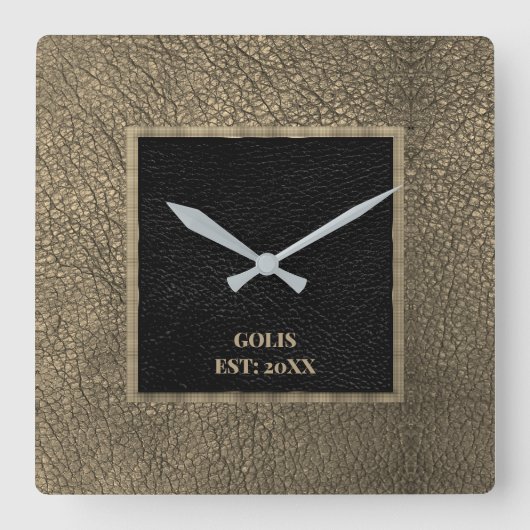 Imitats braunes schwarzes Leder Wand Uhr (Vorderseite)