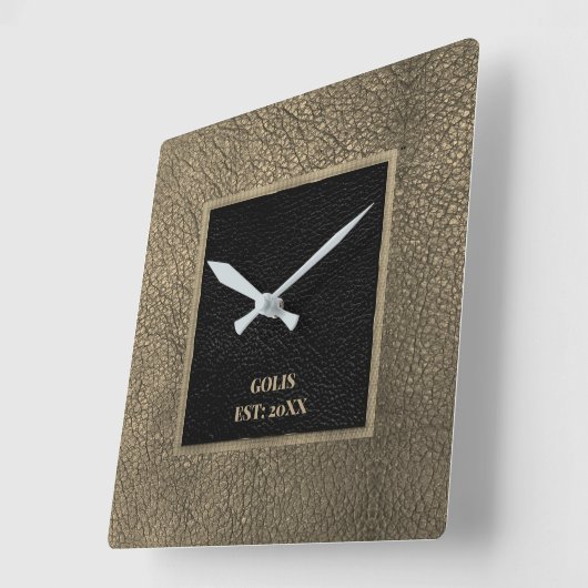 Imitats braunes schwarzes Leder Wand Uhr (Winkel)