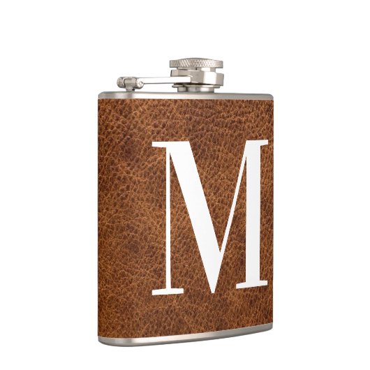 Imitats Brown Leather Modern Monogram Flachmann (Rechts)