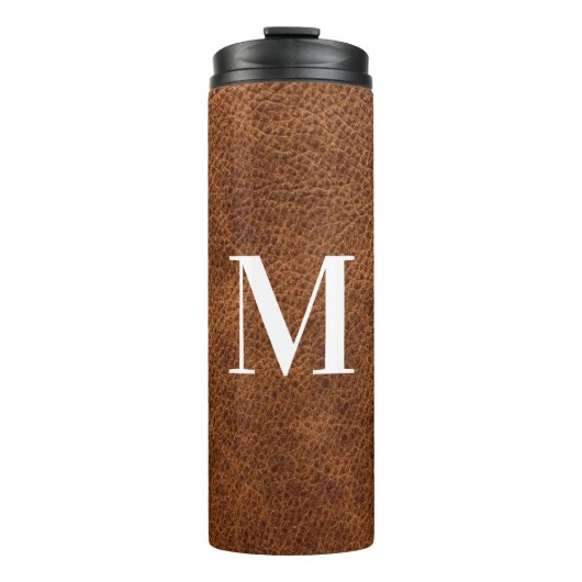Imitats Brown Leather Modern Monogram Thermosbecher (Vorderseite)
