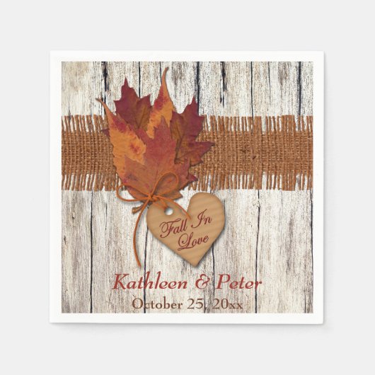 IMITATS Burlap, Holz, Blätter, Heart Wedding Napki Serviette (Vorderseite)