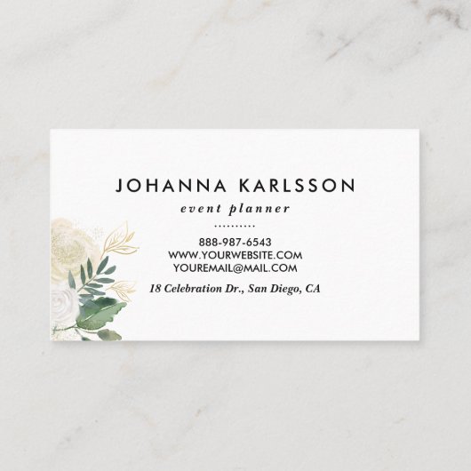 Imitats Chalkboard Blume & Gold Glitzer Visitenkarte (Rückseite)