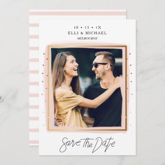 Imitats Confetti Rosa Weiße Foto Save the Date Kar (Vorne/Hinten)