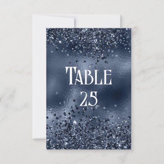 Imitats Dark Blue Glitzer & Foil Wedding Tischnumm Einladung (Vorderseite)