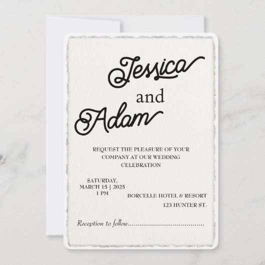 Imitats Deckle Edge Papier Einladung Script Hochze (Vorderseite)